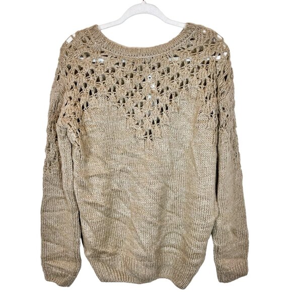 Joseph A. NWT Sweater L Womens Tan Open Knit Round Neck Pullover Size Large - Picture 2 of 7